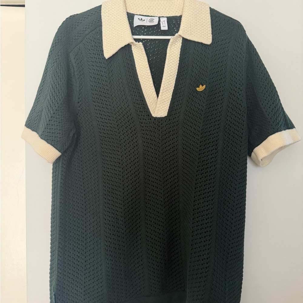 Adidas Dark Green Polo with Cream Collar